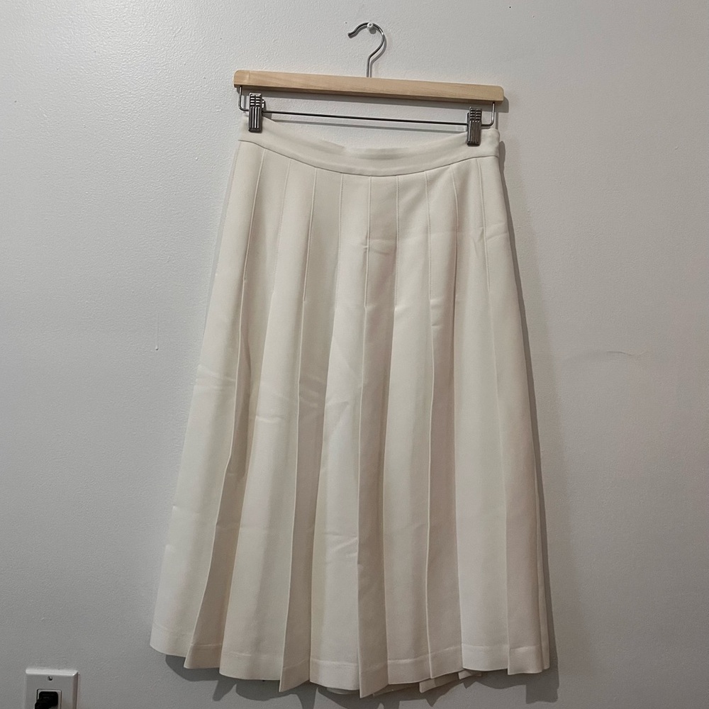 White Crepe Pleated Midi Skirt